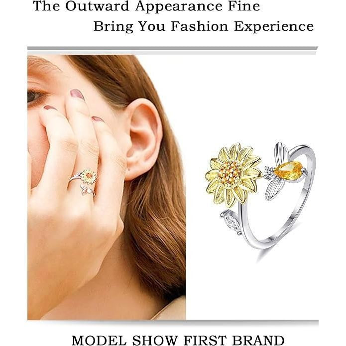 Adjustable Spinning Sunflower Fidget Ring