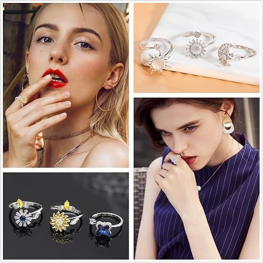 Adjustable Spinning Sunflower Fidget Ring