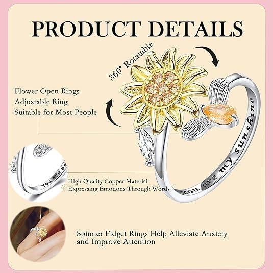 Adjustable Spinning Sunflower Fidget Ring