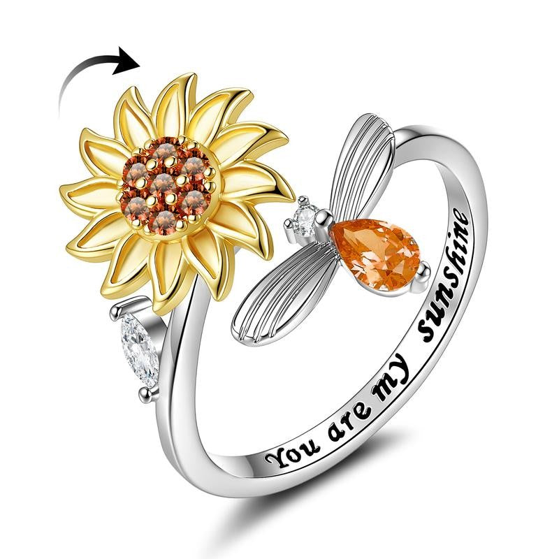 Adjustable Spinning Sunflower Fidget Ring
