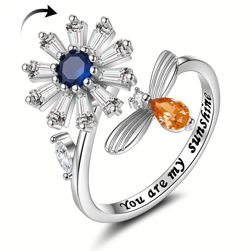 Adjustable Spinning Sunflower Fidget Ring