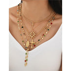Layered Sun & Cross Pendant Necklace Set