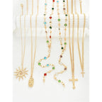 Layered Sun & Cross Pendant Necklace Set