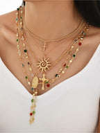 Layered Sun & Cross Pendant Necklace Set
