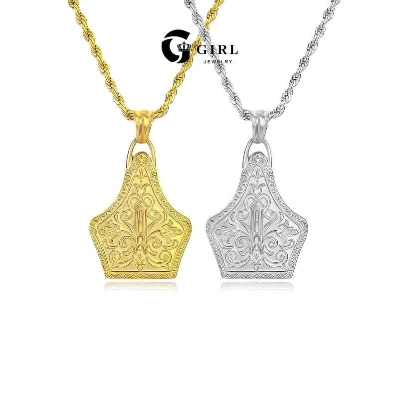 18k Engraved Western Shield Pendant Necklace