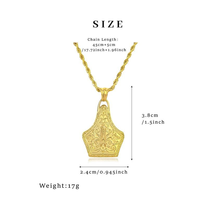 18k Engraved Western Shield Pendant Necklace