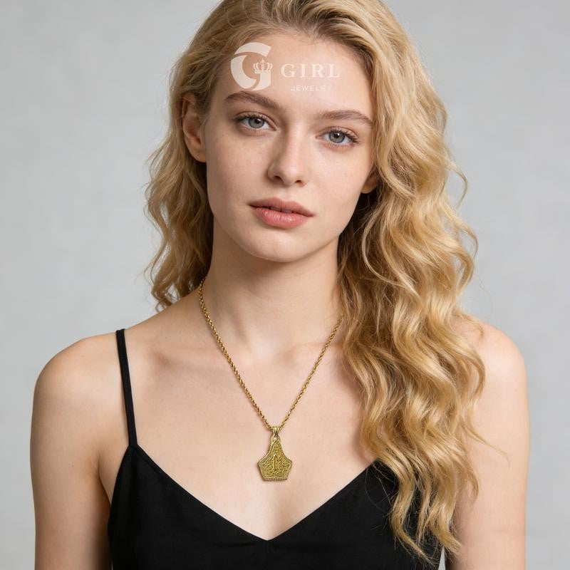 18k Engraved Western Shield Pendant Necklace