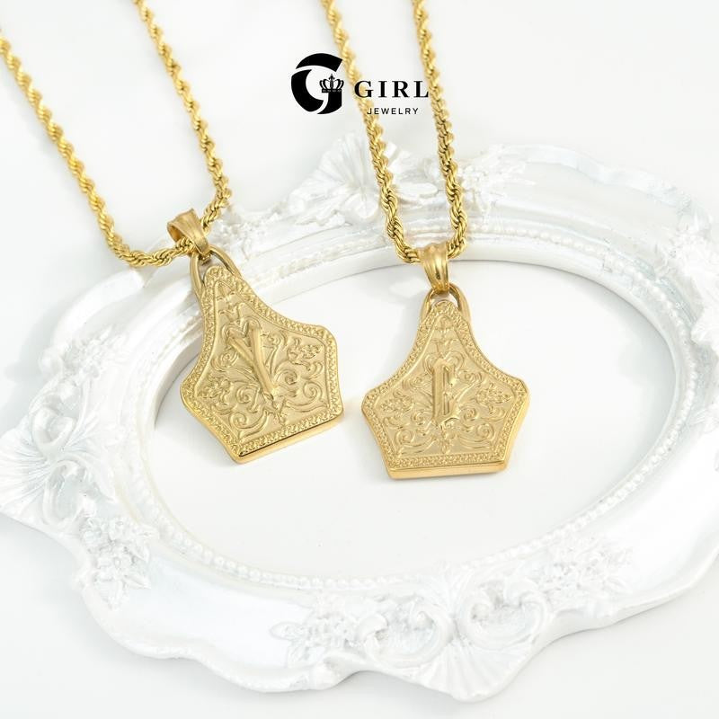 18k Engraved Western Shield Pendant Necklace