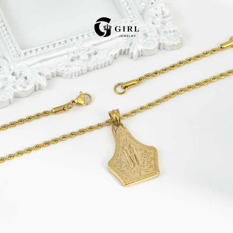 18k Engraved Western Shield Pendant Necklace