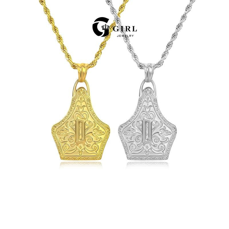 18k Engraved Western Shield Pendant Necklace