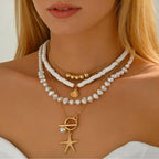 Layered Pearl Starfish Shell Necklace Set