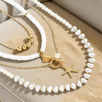 Layered Pearl Starfish Shell Necklace Set