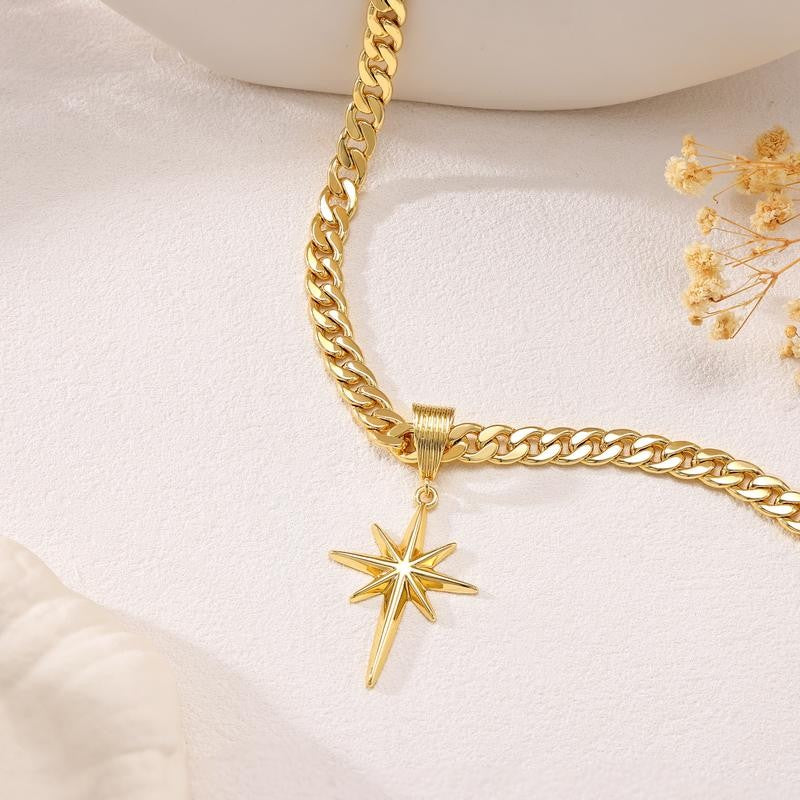 Gold Cuban Star Pendant Necklace