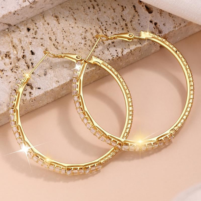Large Circle Stone Hoop Earrings