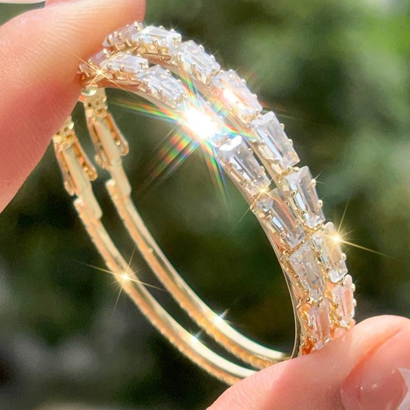 Large Circle Stone Hoop Earrings