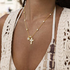14k Cross & Round Stone Pendant Necklace