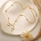 14k Cross & Round Stone Pendant Necklace