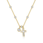 14k Cross & Round Stone Pendant Necklace