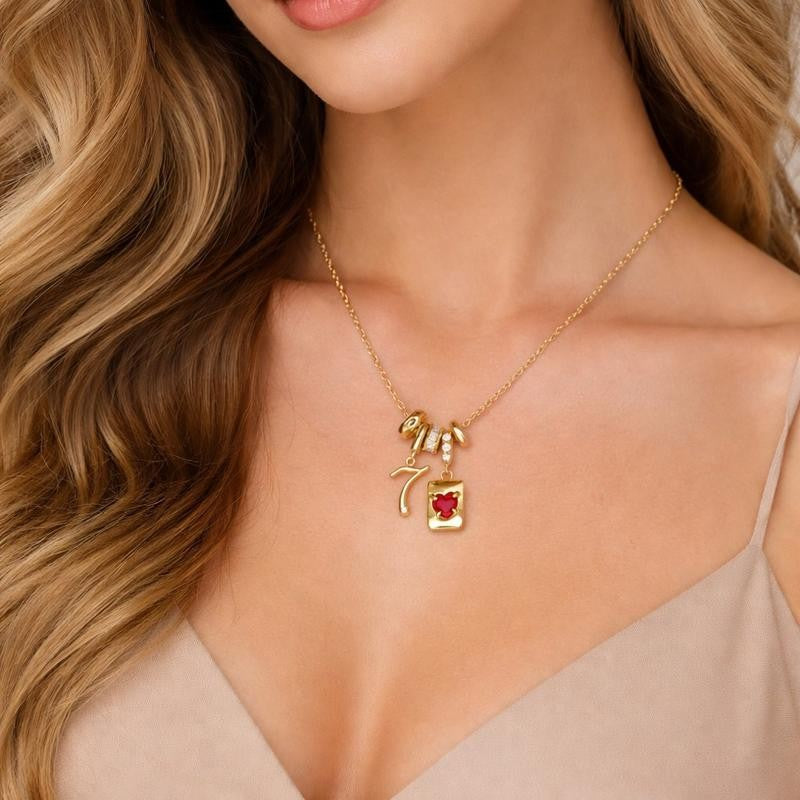 Gold Letter Birthstone Charm Necklace