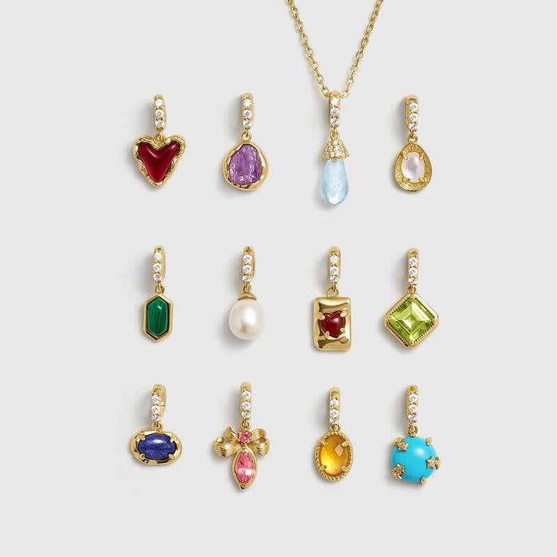 Gold Letter Birthstone Charm Necklace
