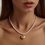 14k CZ Chain Heart Pendant Necklace