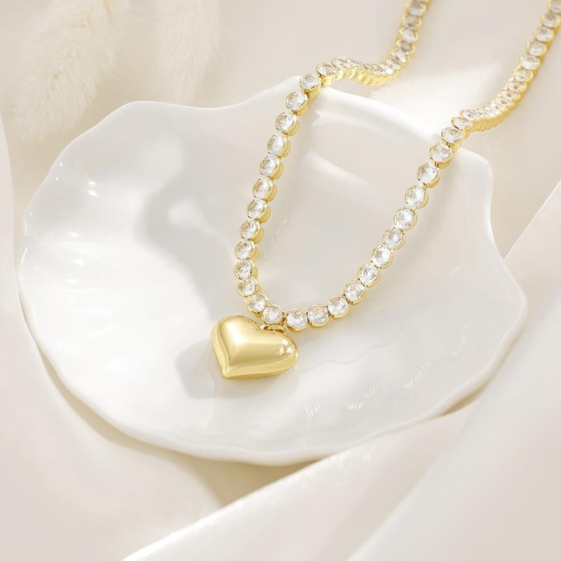 14k CZ Chain Heart Pendant Necklace