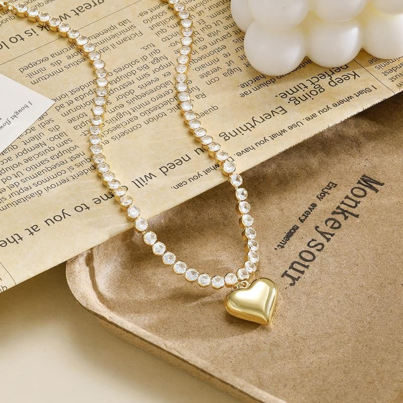 14k CZ Chain Heart Pendant Necklace
