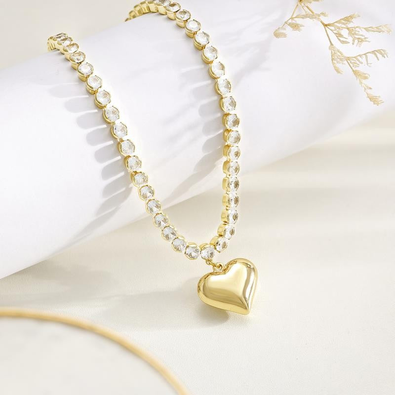 14k CZ Chain Heart Pendant Necklace