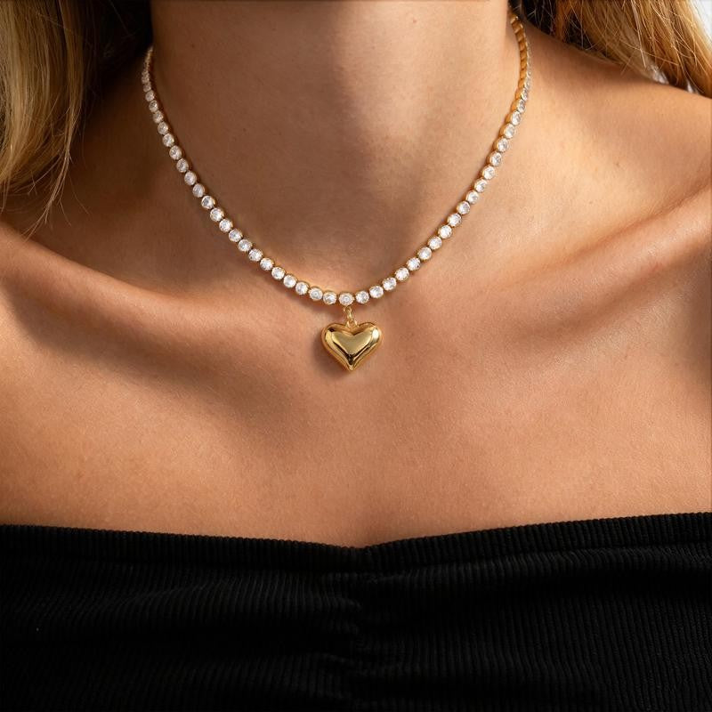 14k CZ Chain Heart Pendant Necklace