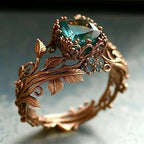 Ornate Vine Leaf Green Stone Ring