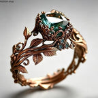 Ornate Vine Leaf Green Stone Ring