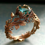 Ornate Vine Leaf Green Stone Ring