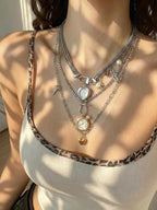Vintage Layered Clock Heart Necklace Set