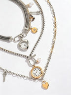 Vintage Layered Clock Heart Necklace Set