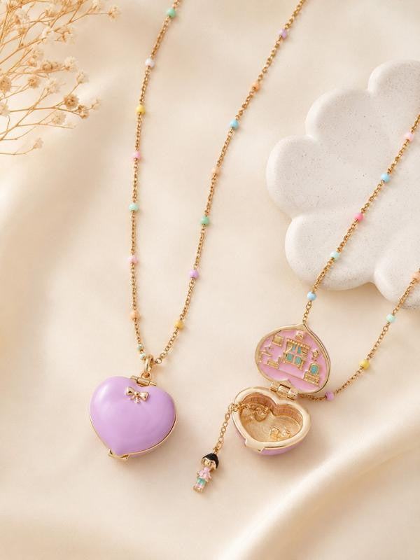 18k Pink Heart Locket Necklace