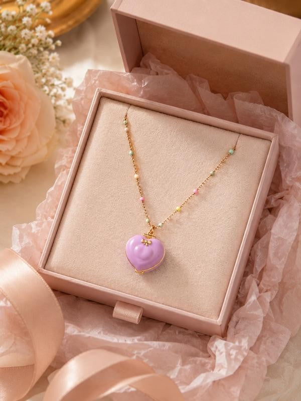 18k Pink Heart Locket Necklace
