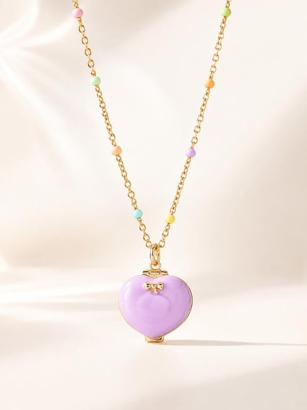 18k Pink Heart Locket Necklace