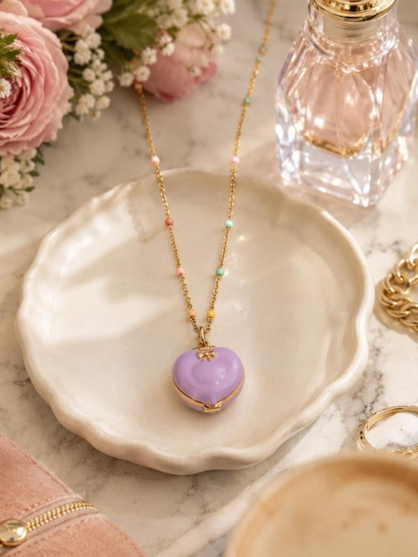 18k Pink Heart Locket Necklace