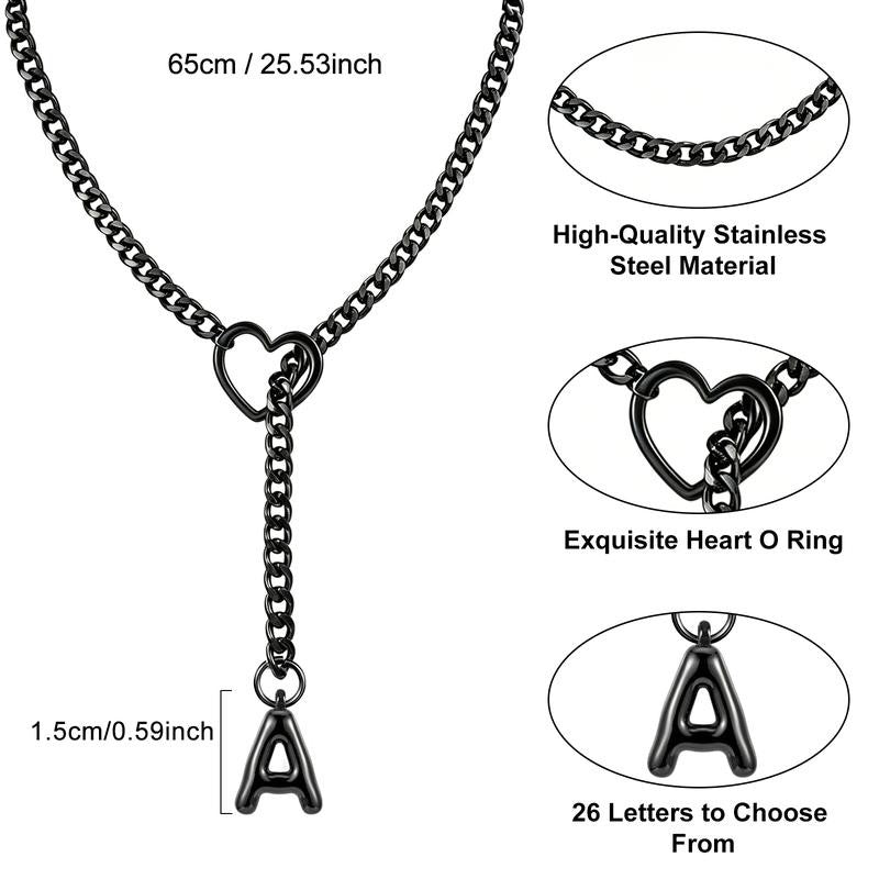 Black Heart Slip Chain Initial Necklace