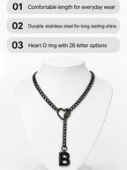 Black Heart Slip Chain Initial Necklace