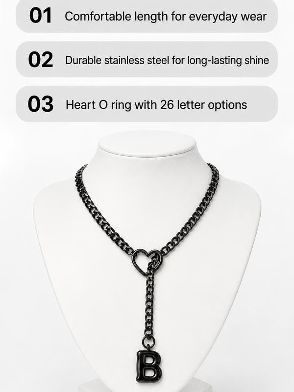 Black Heart Slip Chain Initial Necklace