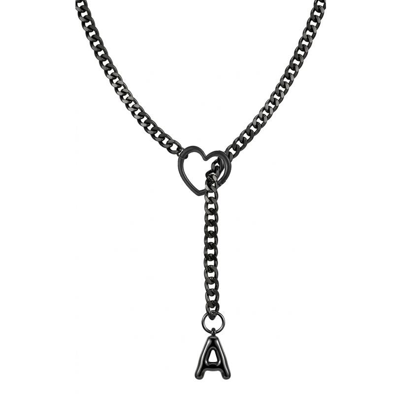 Black Heart Slip Chain Initial Necklace