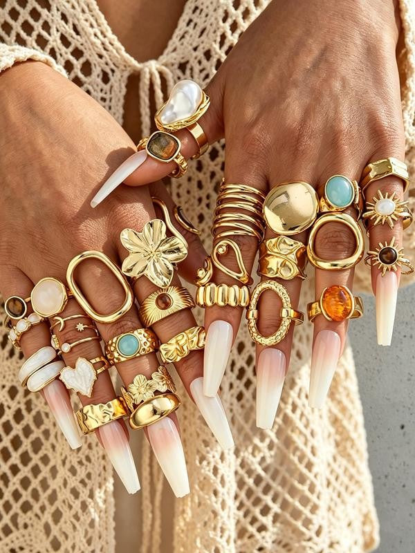 29-Piece Floral Stackable Ring Set