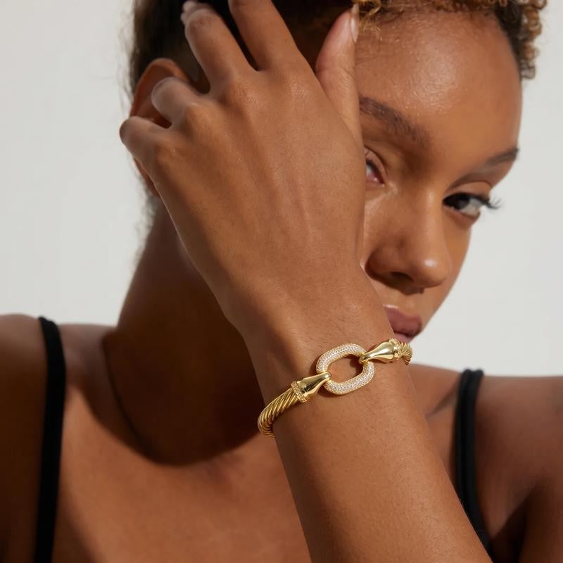 Twisted Cable Oval Link Cuff Bracelet