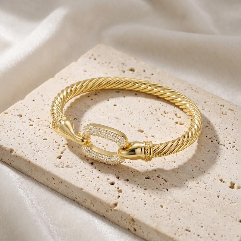 Twisted Cable Oval Link Cuff Bracelet