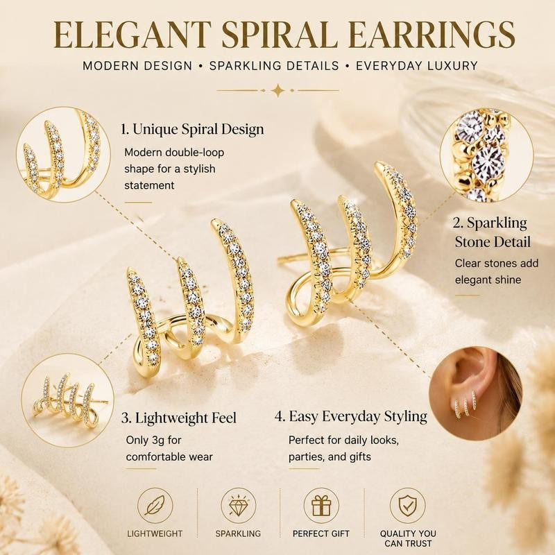 Spiral Zircon Ear Climber Earrings