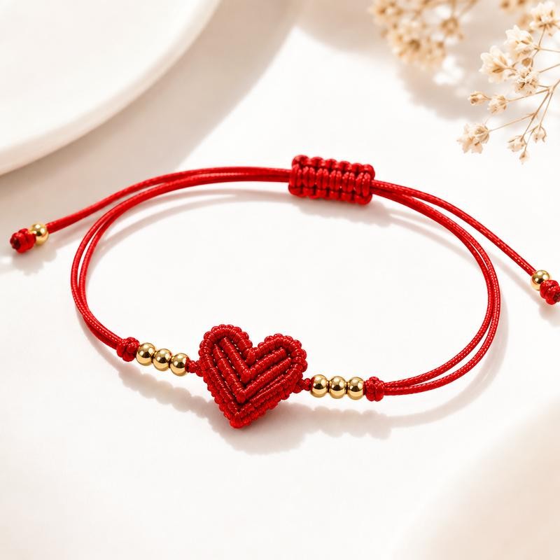 Adjustable Red Woven Heart Bracelet