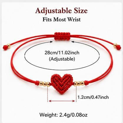 Adjustable Red Woven Heart Bracelet