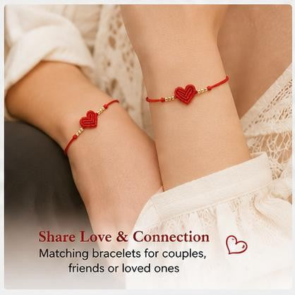 Adjustable Red Woven Heart Bracelet