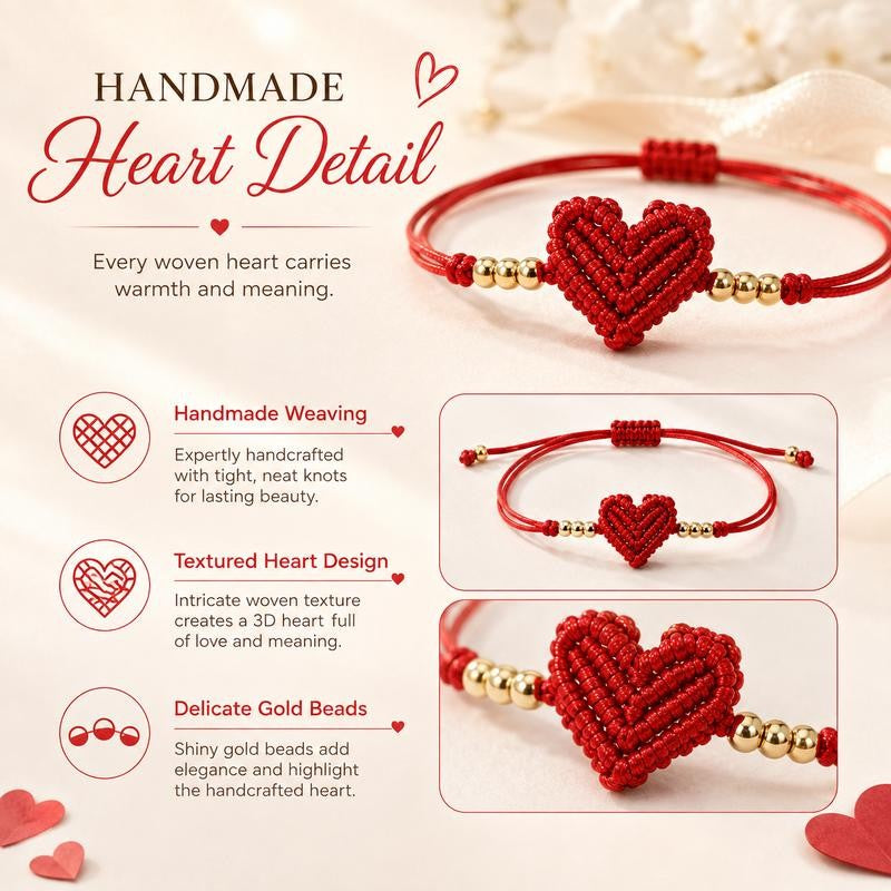 Adjustable Red Woven Heart Bracelet